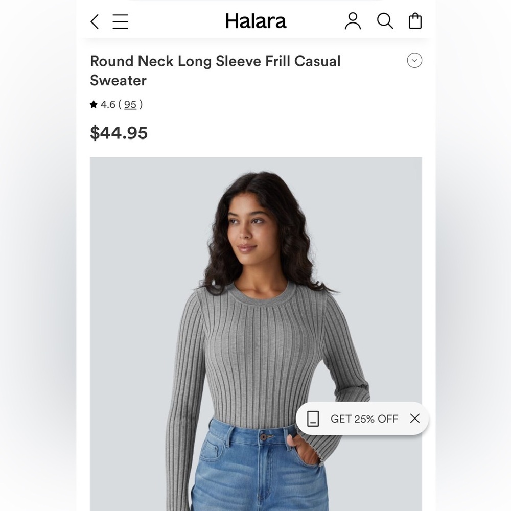 Halara Gray Sweater Ribbed Round-Neck Long Sleeve Sweater Medium NWT MSRP $44.95